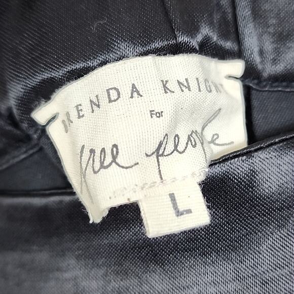 Free People × Brenda Knight Black Satin Size Large Wide Leg Pants - Picture 6 of 9